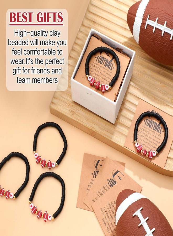 Ecation 20 Set Sport Bracelets Team Gift Bead Ball Bracelet Bulk Adjustable with Inspirational Card Charm Bracelets for Baseball Football Birthday Party Favor Gift(Black,Football) - Image 3